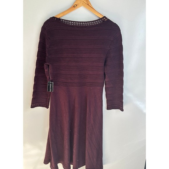Jessica Howard Dress Women's Burgundy 3/4 Sleeve Knit A Line Small NWT - Picture 7 of 9